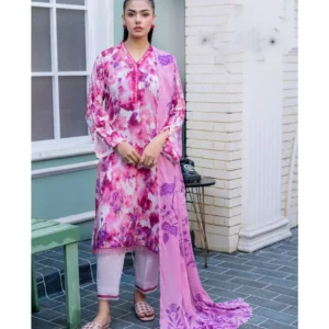 Luxury Embroidered Lawn Suit with Chiffon Dupatta and Cambric Trousers