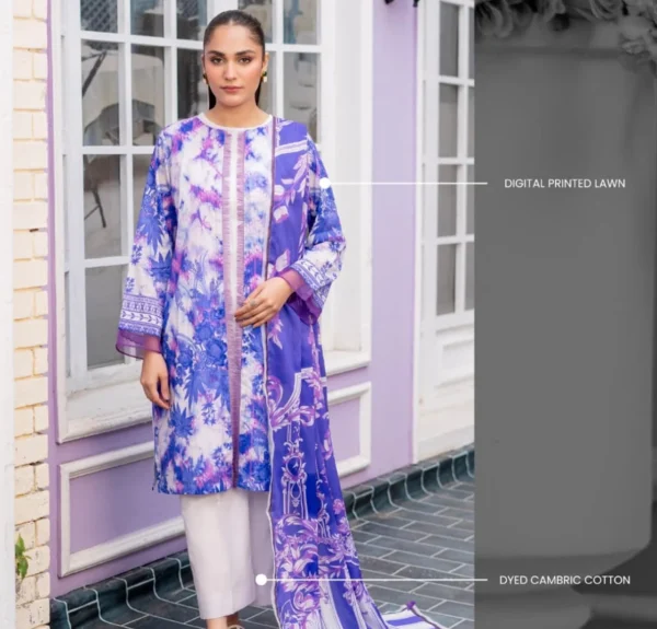 Premium Digital Printed Lawn Suit - Full Set with Voil Lawn Dupatta