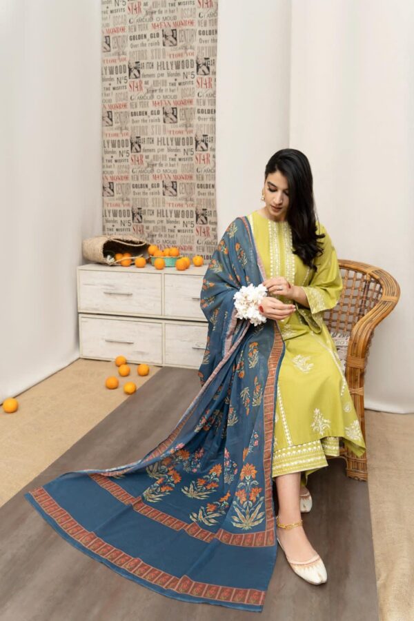 Elegant Embroidered Lawn Suit - Dupatta and Embroidery Close-Up