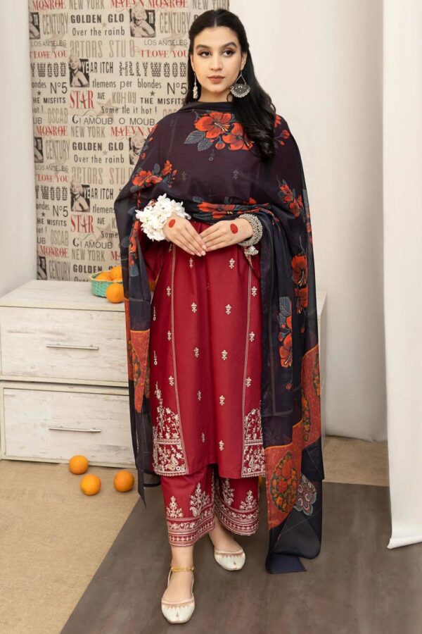 Elegant Embroidered Lawn Suit - Front View