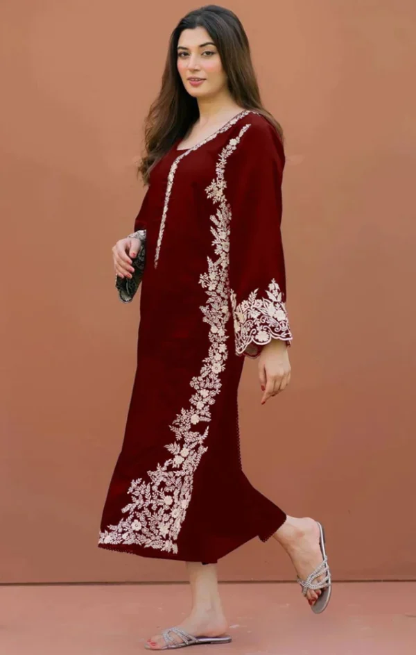 Luxurious Embroidered Lawn 2PC Suit with intricate embroidery on front and sleeves