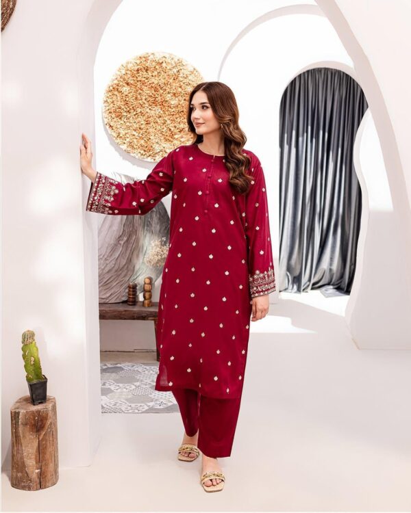 Luxury Embroidered Lawn 2PC Suit with intricate front and sleeve embroidery