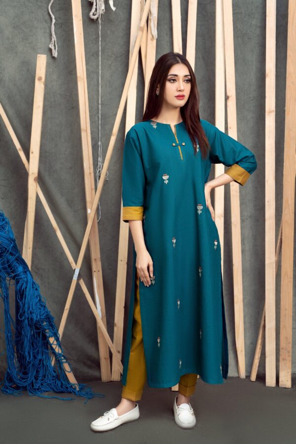 Premium 9070 lawn suit with stylish embroidery and dyed trouser